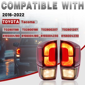 HECASA Pair Tail Lights Compatible with 2016-2022 Toyota Tacoma Replacement for TO2801198 TO2800198 8155004180 8156004180 Rear Lights Tail Lamp w/Bulbs LH & RH - Clear/Red Lens Black Housing