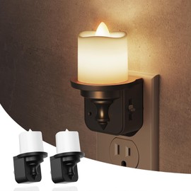 L LOHAS LED Candle Night Light, Dimmable Night Lights Plug into Wall, Dusk to Dawn Sensor, 0-100LM Flameless Candle Nightlight, Soft White, Vintage Decorative Nightlights for Hallway Bathroom, 2 Pack
