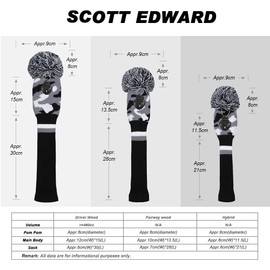 Scott Edward Knitted Golf Club Head Covers for Woods 3Pcs Set Golf Driver (460CC) Fairways and Hybrid/UT with Rotating Number Tags(Camouflage White Stripes)