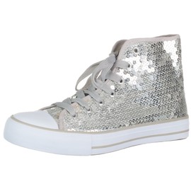 Brandsseller Women's Glitter Trainers Sequins Ankle High Lace-up Shoes (V.i.p. Us Kölle) - silver, size: 39 eu