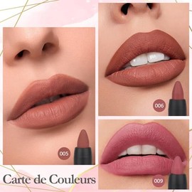evpct- Juego de 3 lápices de colores y pintalabios mate color beige nude, castaño, marrón, malva, grueso, mate, 24 horas