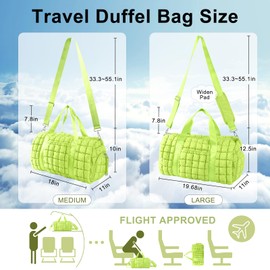 Quilted Travel Duffle Bag Gym Bag for Women,Large Puffer Duffle Weekender Bag with Compartment,Workout Overnight Carry on Organizer Bag Duffle Bag for Airplane Travel, Green, Large