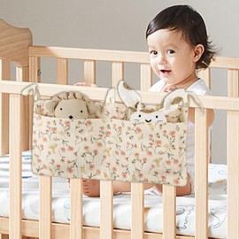 Baby Bedside Storage Bag, Crib Organizer for Crib, Crib Accessories, Dormitory Bed Bunk Organizing Bag, 2 Pockets Baby Nappy Bag for Baby Cribs and Toys