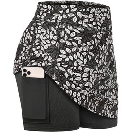 BLEVONH - Faldas de tenis de verano para mujer con pantalones cortos debajo, pickleball, atletismo, entrenamiento y golf con bolsillos, Flor azul-gris, Large