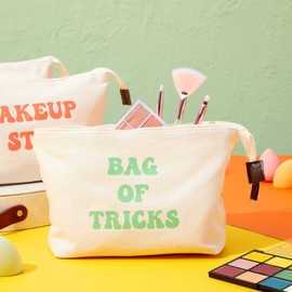 Glamlily Paquete de 6 bolsas de maquillaje pequeñas de lona con cierre para mujer, 3 diseños (blanco, 8 x 4 x 6 pulgadas), Blanco