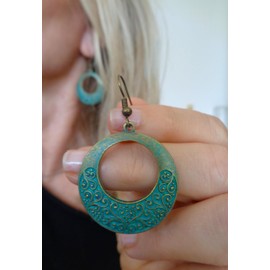 ๑ஐ••۞㊝ AUSGESTANZTE, FILIGRAN VERZIERTE PATINA RINGE IN BRONZE & GRÜNBLAU ۞㊝••ஐ๑ tolle Ohrringe in Patina grünblau