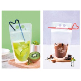 Leapiture 50PCS Beverage Bags Clear Drink Pouches Juice Bags Pouches Plastic Drink Bags Liquid Packaging Bag for Travel Picnic Camping