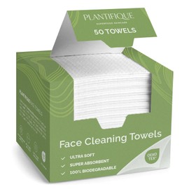 PLANTIFIQUE Toallas Faciales Desechables Xl De 25 X 30 Cm - Toallitas Faciales De Viscosa 100% Biodegradables Para El Cuidado De La Piel Femenina - Toallas De Limpieza Facial(50 Unidades)