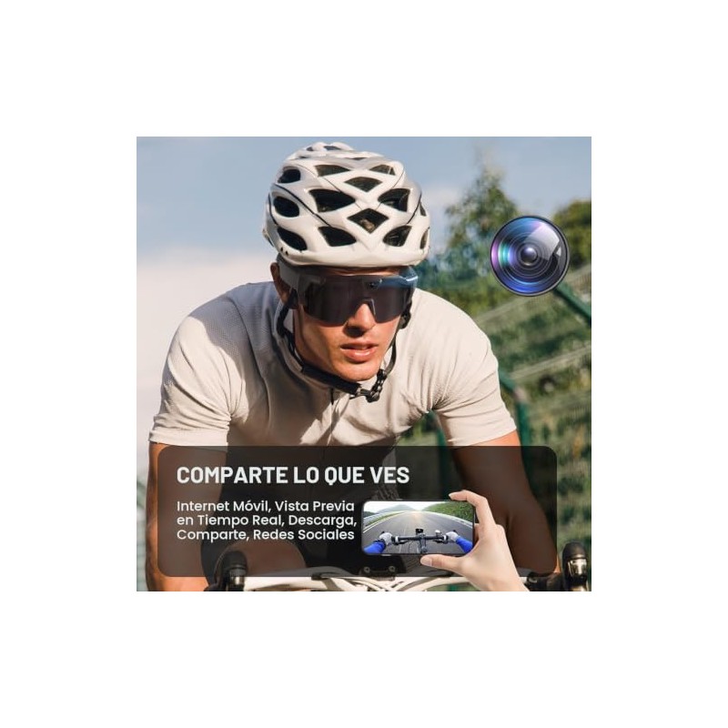 Gafas con Cámara Inteligente, Cámara Deportiva HD 1080P de 12