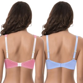 Curve Muse Women's Plus Size Unlined Underwire Lace Bra with Cushion Straps-2PK-Pink Print,Light Blue-38C