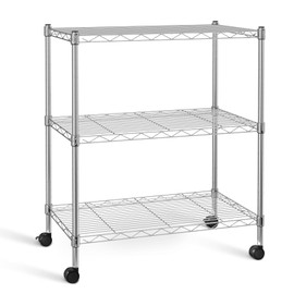 YSSOA 3-Tier Heavy Duty Storage Shelves 750Lb Capacity, 24.02" D x 13.78" W x 29.92" H Adjustable Shelving Unit with Wheels, Chrome