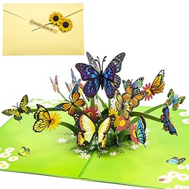 Sharonlily Flying Butterflies Pop Up Card, 3D Butterfly Flower Popup Card for Mothers Day, Birthday, Graduation, Anniversary, Think of you, Get well, All Occasions.