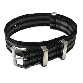 AquaNation - Watch Bands Straps Seat Belt Silk Weaved Nylon Premium Quality Silk Straps | Heavy Duty Military Style Replacement Watch Band | Choice of Color and Size 20mm, 22mm (Black/Gray, 22mm)