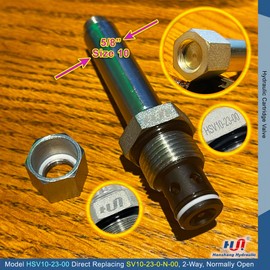 SV10 Cartridge Solenoid Valve, Normally-Open, Two-Way, Two-Position, Pilot-Operated Cartridge Solenoid Valve With Reverse Flow Energized (HSV10-23-00)