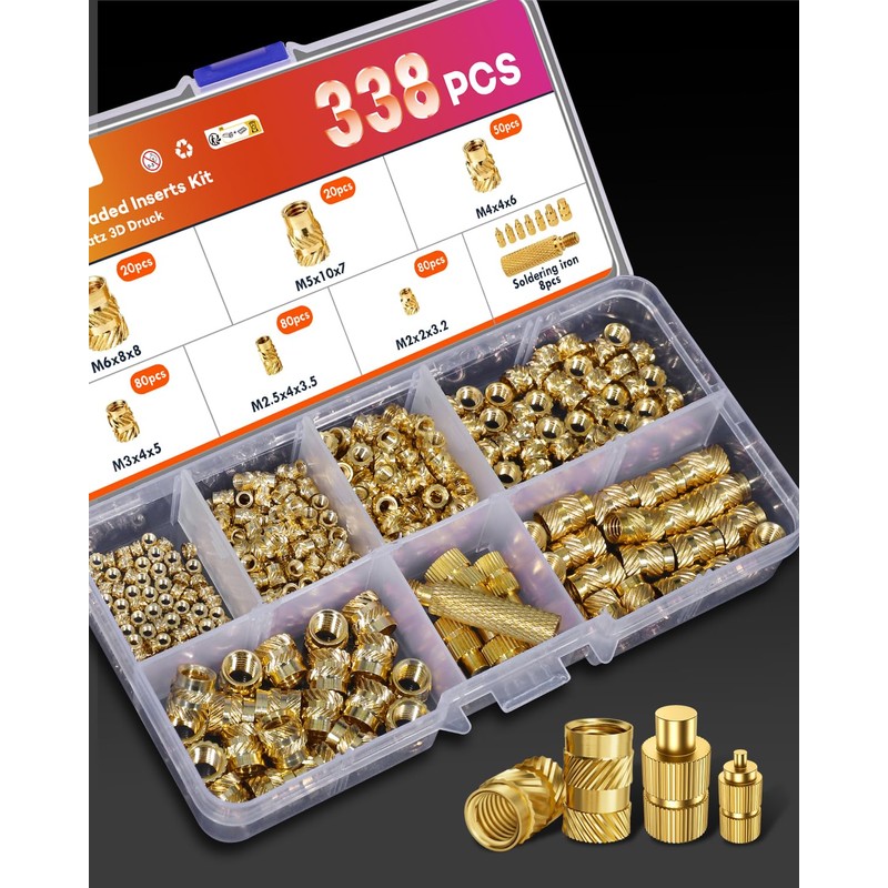 Gorffy 338 Piece Threaded Insert 3D Print, M2 M2.5 M3