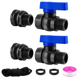 Rain Barrel Spigot Kit 2 Pack, 3/4" GHT PVC Bulkhead Fitting with Ball Valve, Garden Hose Shut Off Faucet for Rain Barrel, Water Tank, Aquarium and Garden Barrel