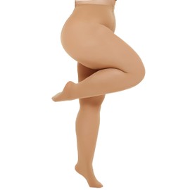HeyUU Plus Size Tights for Women Semi Opaque Queen Size Nylon Pantyhose Suntan 4XL