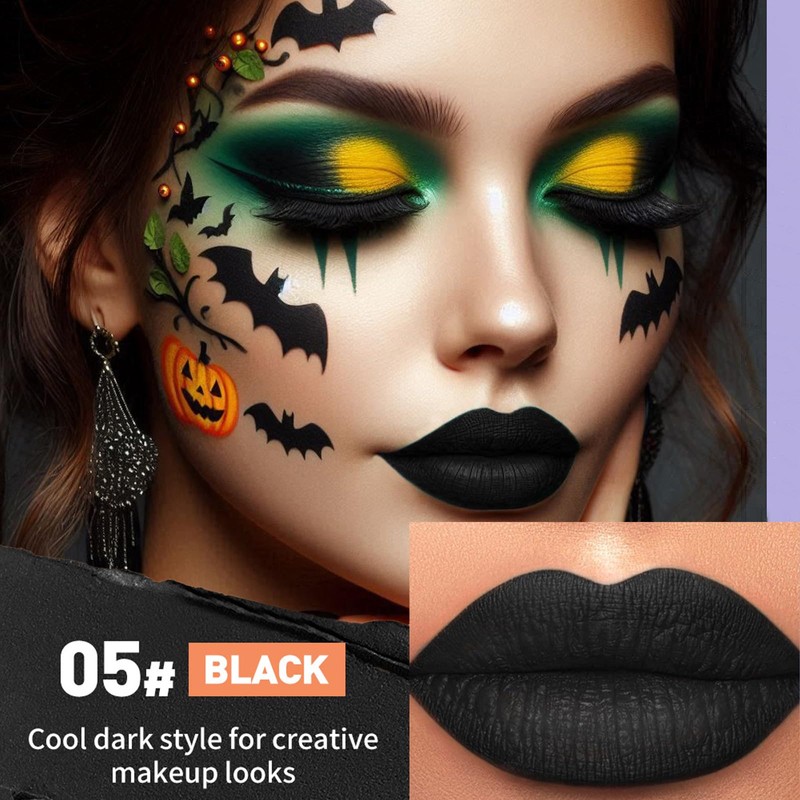 6 Colors Matte Lipstick Set, Dark Red Purple Black Lipstick