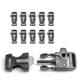 Ganzoo Plastic Click Fastener Set of 10, 3/4 Inch Clip Clasp/Buckle with Signal Whistle and Fire Starter / Buckle for Paracord Bracelets, Colour: Black