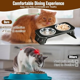 Comederos Mascota para Perro y Gato, Comedero para Perros con 2 Cuencos de Acero Inoxidable, Plegable, para Perros y Gatos Pequeño, Medianos y Grandes (Black)