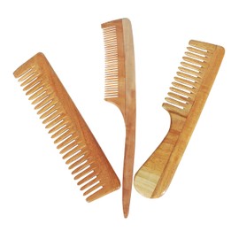 Neem Wood Combs Set of 3, Includes Fine Tooth, Fine Tooth Handle, Fine Conier - ULTRA SAVER PACK