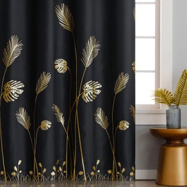 Estelar Textiler Blackout Curtains 84 Inches Long 2 Panels Room Divider Thermal Insulated Leaf Designed Pattern Energy Saving Light Blocking Curtains for Sliding Glass Door, 42Wx84L, Black