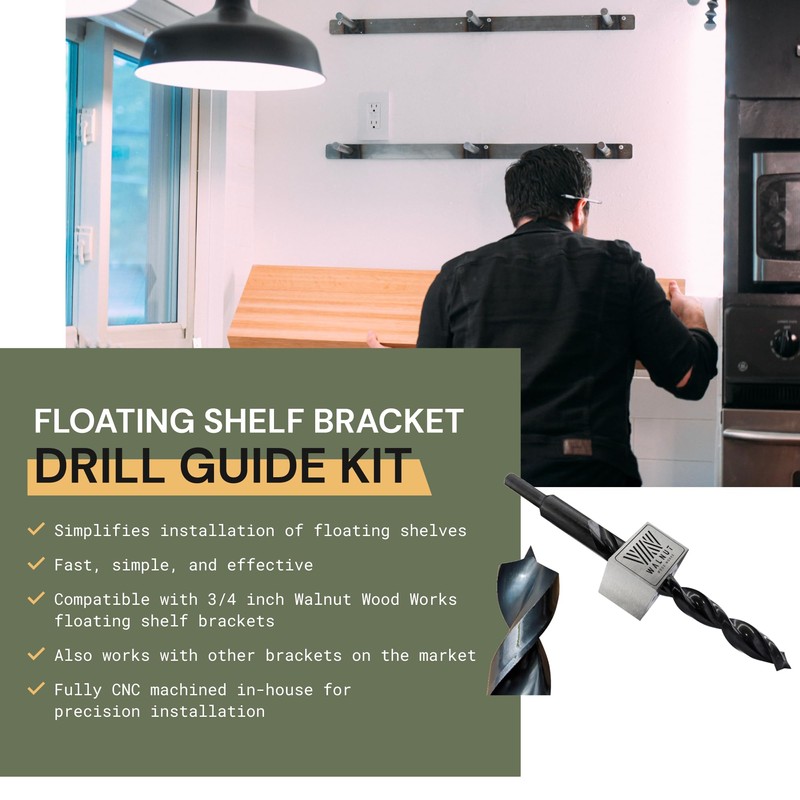 Walnut Wood Works Floating Shelf Installation Kit, Drill Jig -