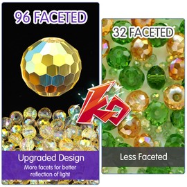 Pack of 100 Large Glass Beads for Threading, 10 mm Round Faceted Glass Beads, Colourful AB Colour Faceted Beads, Glass Beads for Bracelets, DIY Jewellery Making, Bracelets, Necklaces, Crafts (Gold)