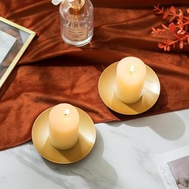 Portavelas con placa de pilar: platos y bandejas doradas para velas de pilar, soporte de pedestal de hierro decorativo para LED y candelitas, decoración del hogar, bodas, mesa, fiesta, juego