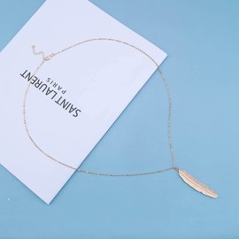 Allereya Boho Feather Pendant Necklace Gold Long Necklace Boho Y Necklace Chain Vintage Freedom Feather Necklace Chain Jewellery for Women and Girls