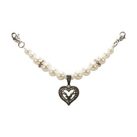 Alpenflüstern DCH041 Dirndl Mini Charivari Traditional Heart Hisch – High-Quality Women's Costume Jewellery with Pearls and Traditional Heart Deer, Dirndl Necklace for Traditional Costume,