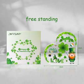 DIFFUNY St Patricks Day Gifts & St Patricks Day Decor for Table, Office Desk, Shelf, Mantle - Acrylic Heart Shamrocks Decorations for Home