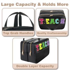 Siwara teacher appreciation Gifts Clear Makeup Teacher Bag Teacher Stuff Chenille Letter Patch Preppy Cosmetic Bag Teach Bag for travel