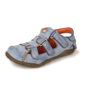 TMA EYES Sandalias de piel con cierre de velcro para mujer, Azul / Patchwork, 6.5 US