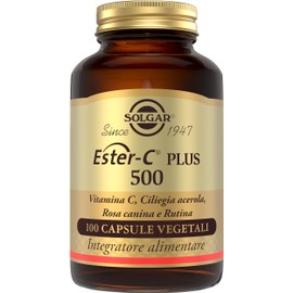 Solgar Ester-C® Plus 500, 100 Capsule Vegetali - Vitamina C pH Tamponato con Bioflavonoidi, Rosa Canina, Ciliegia Acerola e Rutina