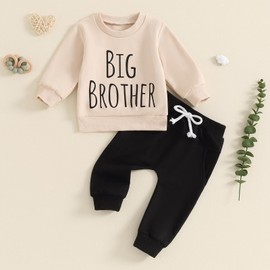 Toddler Boy Fall Outfit Clothes Long Sleeve Big Brother Letter Print Jumper Top Drawstring Trouser Set Infant Baby Winter Tracksuit (Black, 12-18 Months)