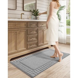 LUMI Premium Bath Rug, Extra Soft and Absorbent Bathroom Mat, Quick Dry, Non Slip, Machine Washable Bath Mat for Shower and Tub, Light Grey, 24"x43"