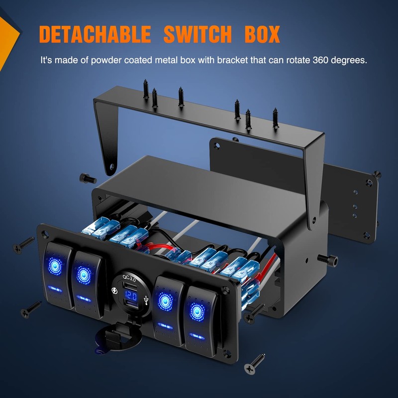 Nilight 4 Gang Rocker Switch Box 12V SPST ON Off