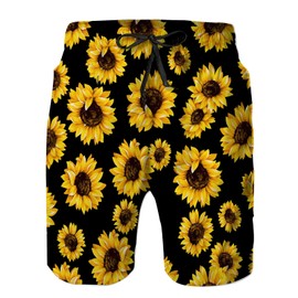 Heucapc Men's Swim Trunks Quick Dry Swimming Trunks Upside Down Pineapple Beach Shorts with Mesh Lining and Pockets, Sunflower, X-Large