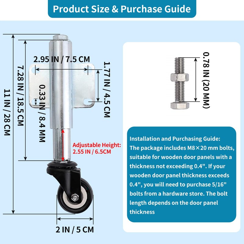 Skelang 2" Spring Loaded Gate Caster, Retractable 2-1/2" Swivel Wheel