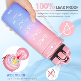 Niggeey Sports Water Bottle 500 ml, 700 ml, 1 L, 1.5 L Water Bottle Children Leak-Proof, BPA-Free Tritan Motivational Water Bottle with Time Marking, Sports Bottle for Children, School, Fitness, Gym