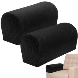 RAINFLOW Stretch Armrest Covers for Sofa - Couch Arm Covers for Recliner, Anti-Slip Furniture Protector for Dogs, Cats, Kids – Soft, Durable, Machine Washable (Black, Set of 2)