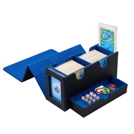 Tolesum Double Layer Card Deck Box for MTG, Gathering Card Box with Shop Window and Cube Compartment, PU Leather, Strong Magnetic Trading Card Box, Compatible Magic Commander TCG Cards, Black and Blue