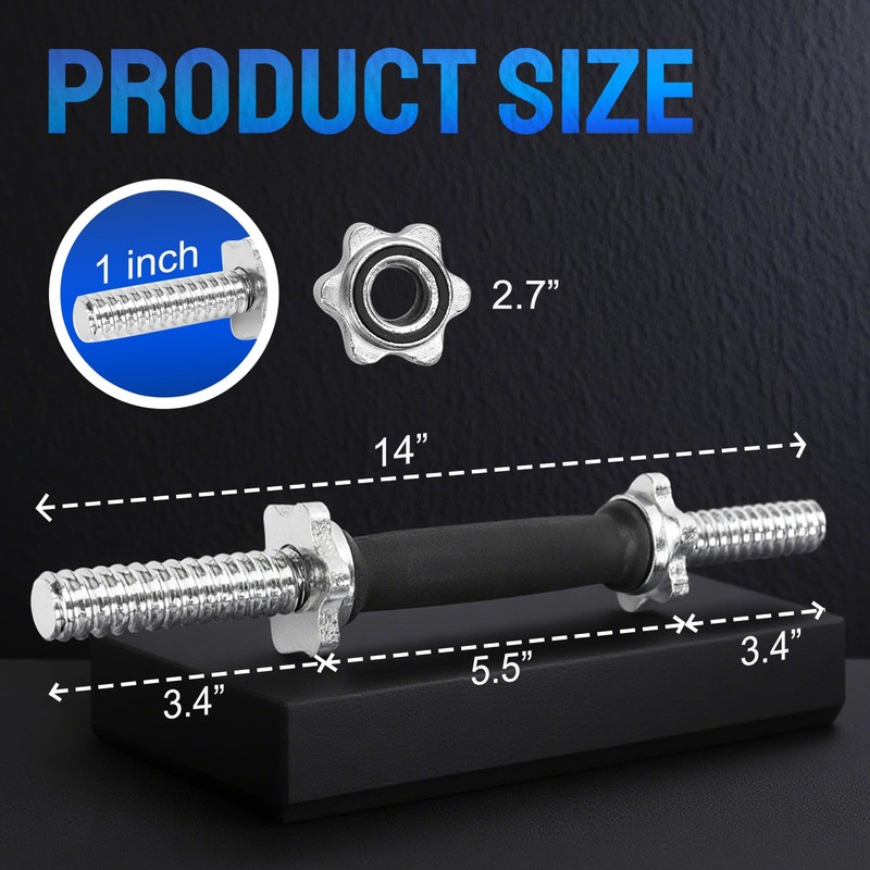 Threaded Dumbbell Rubber/Chrome Handles, Adjustable Dumbbell Bar Handles for Gym