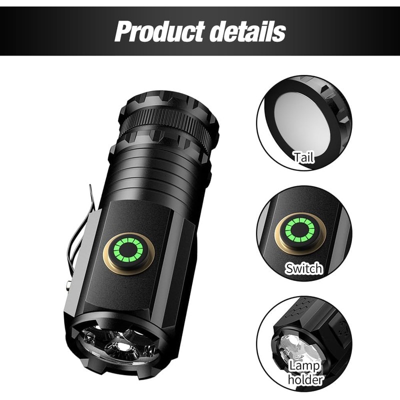 Mini Linterna Súper Potente, Clip Tipo Bolígrafo Multifuncional con 3