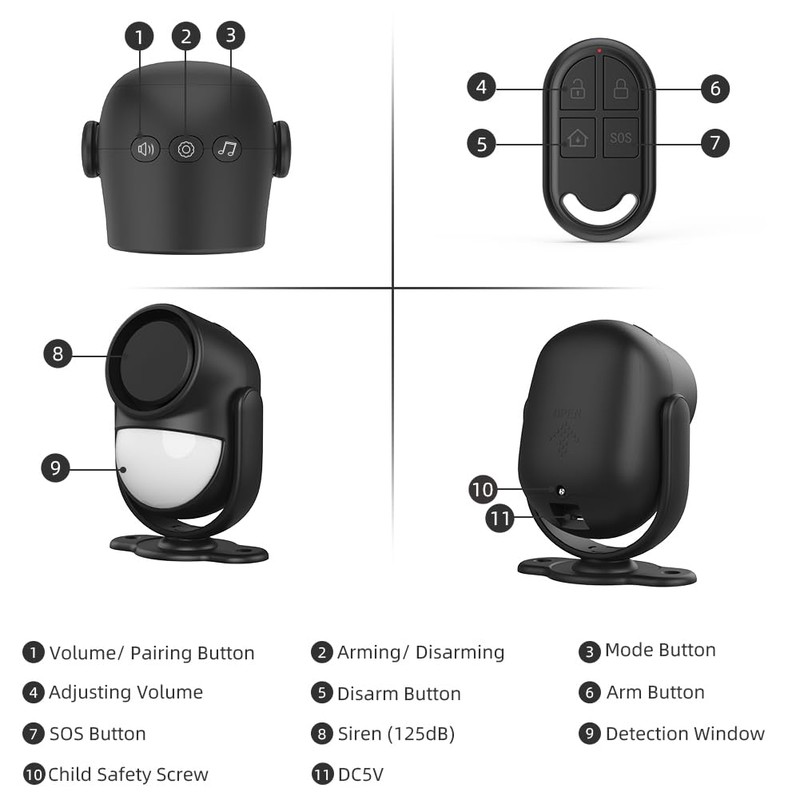 Luckydeer 125dB Loud Motion Sensor Alarm with 328ft Remote Control(40ft