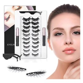 Ryvoxel 10 Piezas 3d Magnético De Pestañas Postizas Kit Delineador Negro, Ideal para Citas, Fiestas, Viajes y Maquillaje Diario | Look Natural o Dramático