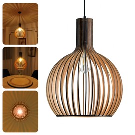 YNDD Wood Pendant Light, E26 Base Weaving Hanging Lamp, Natural Wooden Hand Made Chandelier, Boho Height Adjustable Dining Table Hanging Lamp for Hotel Bar Café Kitchen Island Hallway Entryway