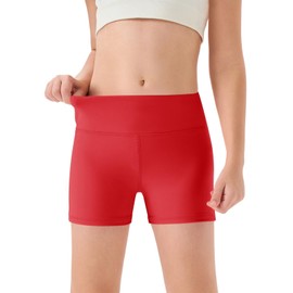 Haloumoning Girls Athletic Shorts Kids High Waisted Yoga Dance Biker Shorts Comfy Gymnastics Shorts 5-14Y Red