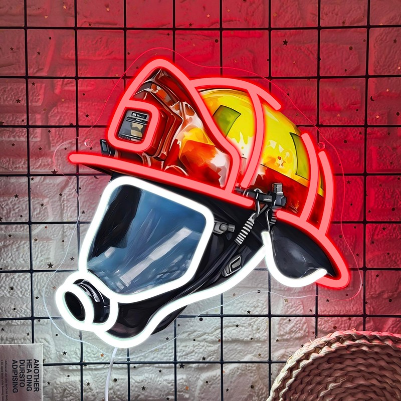 Mutank Firefighting Helmet Neon Sign, Hero Decor Neon Light USB